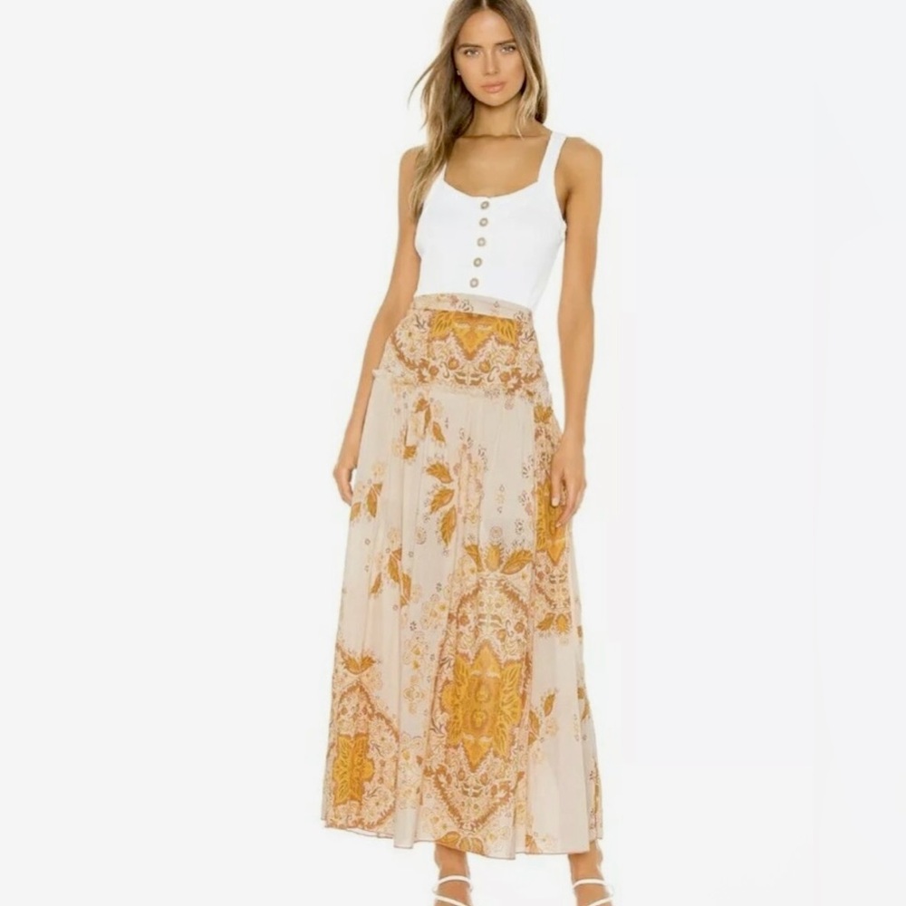 Free People Farrah Drop Waist Maxi Skirt Ivory Gold  Size 6 - Picture 2 of 12